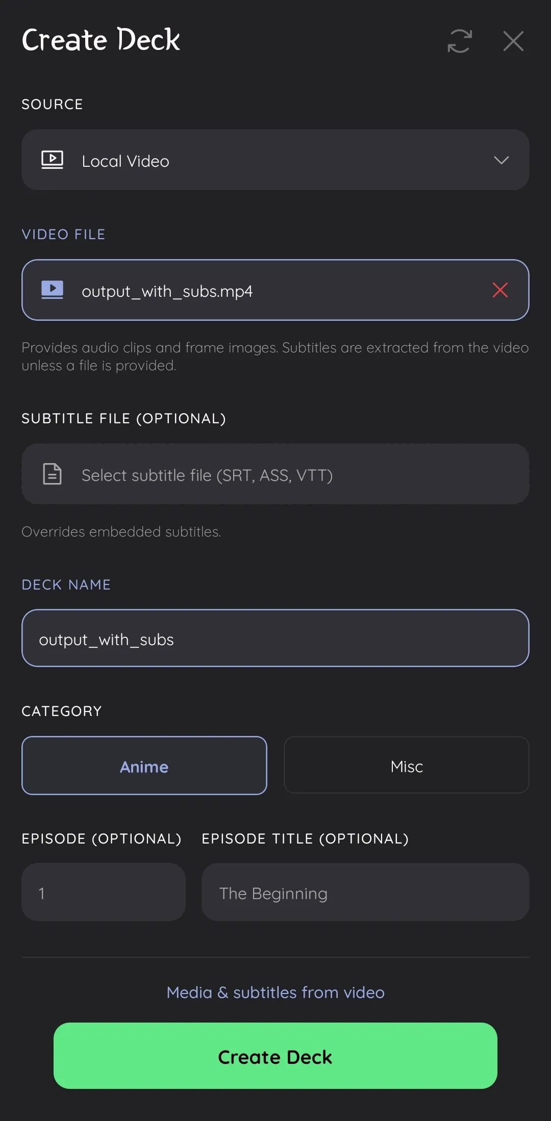 Create deck from local video